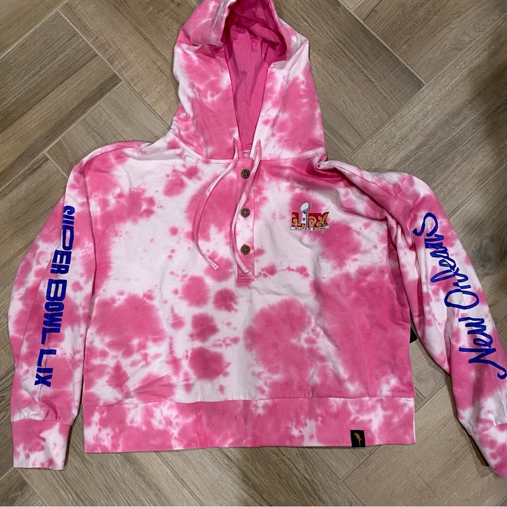 NWT Super Bowl LIX NFL official Pink Tie-Dye Hoodie L New Orleans collectible